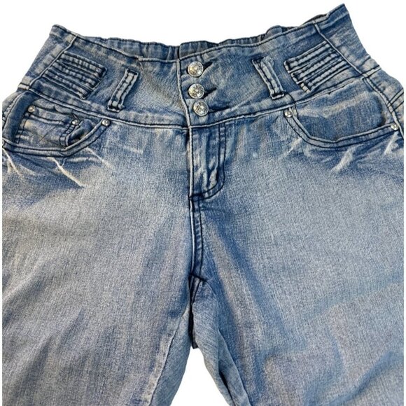 GOGO Star Girls Junior Distressed Crop Short Pants Blue Size 9 Sku 2531 - Picture 2 of 12